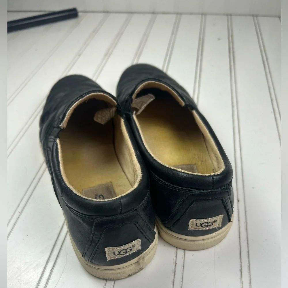 UGG Black Quilted Leather Slip on Sneaker Flats Women’s Size 7.5